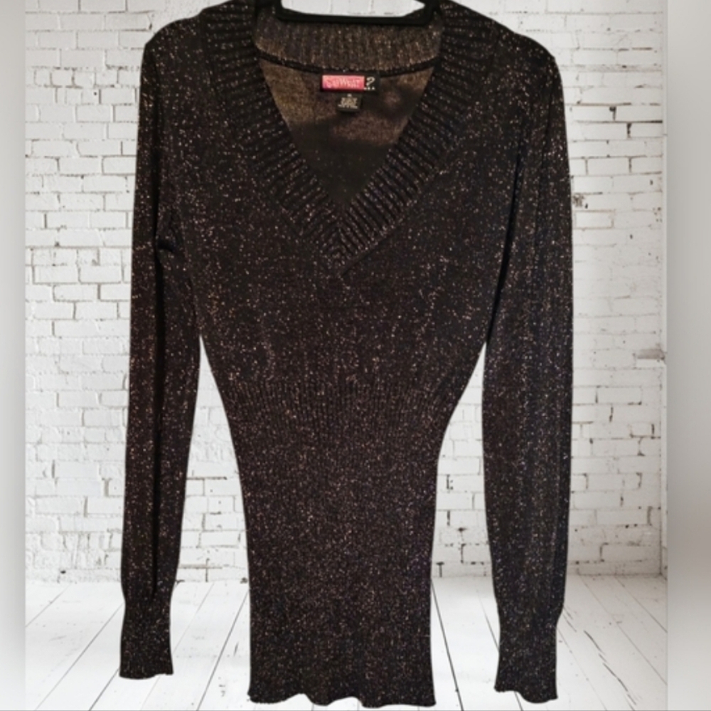 💋Glitzy Slinky Glamour Stretch Black Top XL